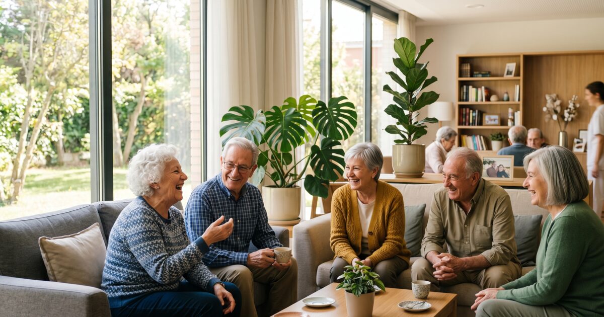 Vida en residencias de mayores: ancianos conviviendo en sala común